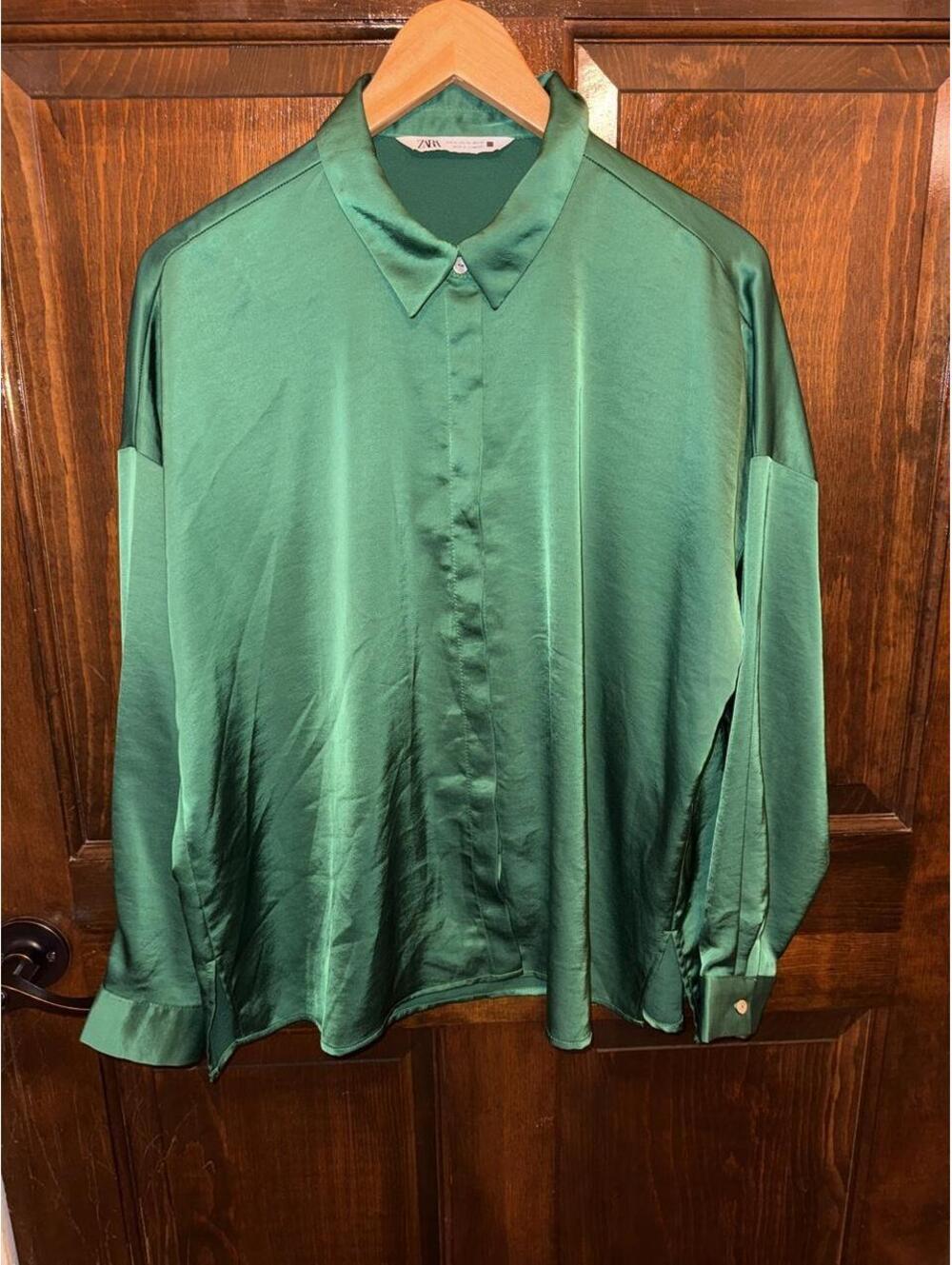Zara Green Satin Effect Shirt